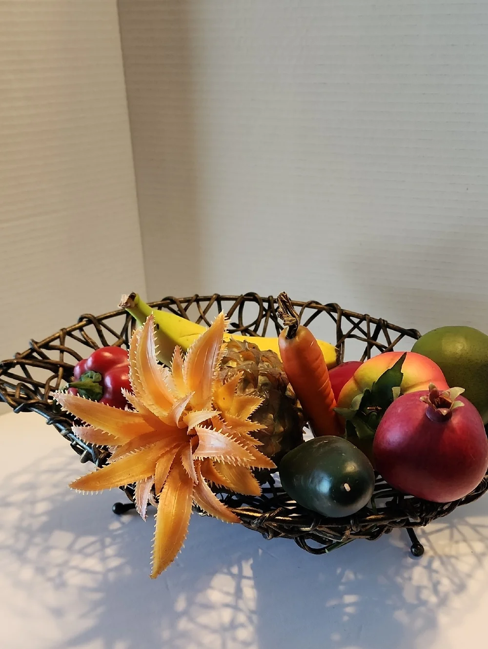 Decorative Fruit Basket. Bronze Colored, Made Of Metal And Vines With 3 Legs